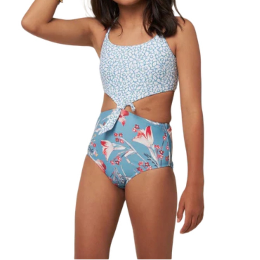 O’Neill GIRLS' SYLVIE floral print knotted one piece bathing suit